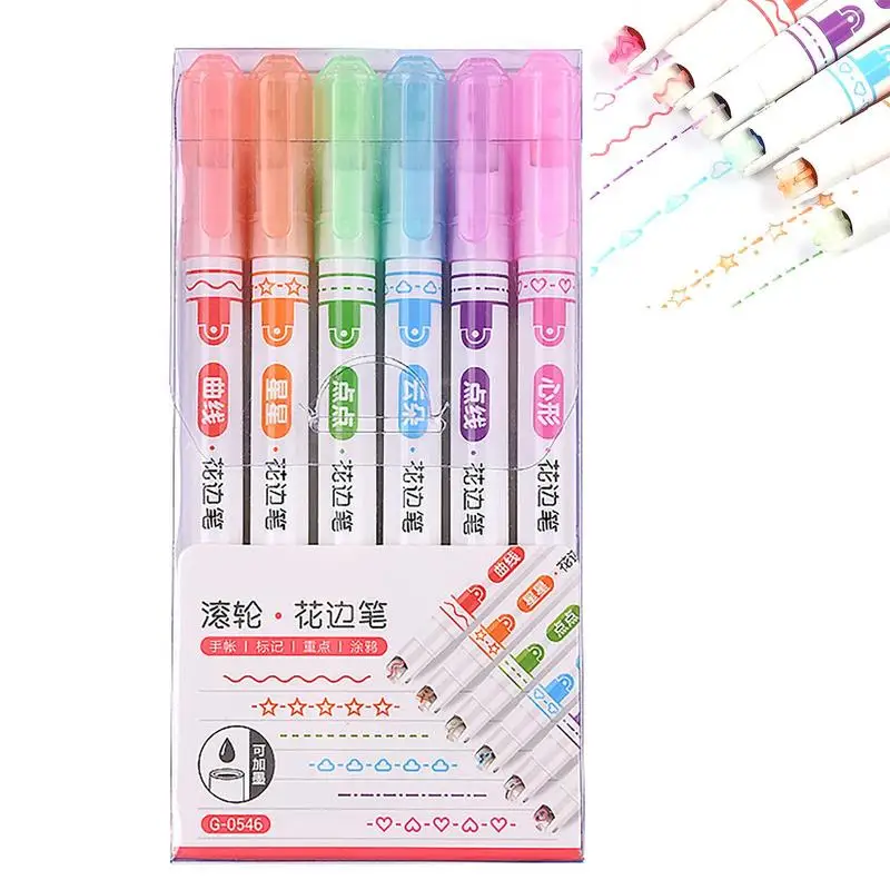 

Cu-rve Highlighter Pen Set Dual Tip Marker Pens With 6 Different Shapes 6Pcs Colors Mark Lines Aesthetic Cu-rve Highlighter