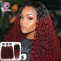 racily hair 1bburgundy brazilian kinky curly human hair bundles with closure 99j ombre bundles with closure red remy extensions