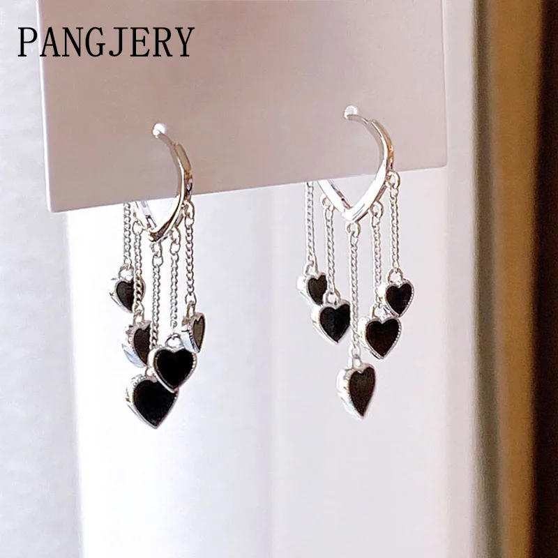 

PANGJERY Prevent Allergy 925 Sterling Silver Black Heart Earrings for Women Charming Exquisite INS Fashion Wedding Jewelry Gifts