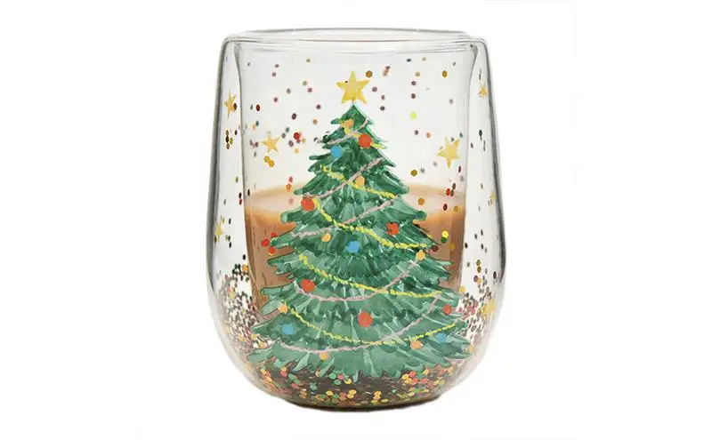 

Рождественские кофейные чашки, кружка на елку, чашка для воды с двойными стенками, чашка для воды на рождественскую елку со звездами, креативная прозрачная кружка для кофе, стеклянная чашка