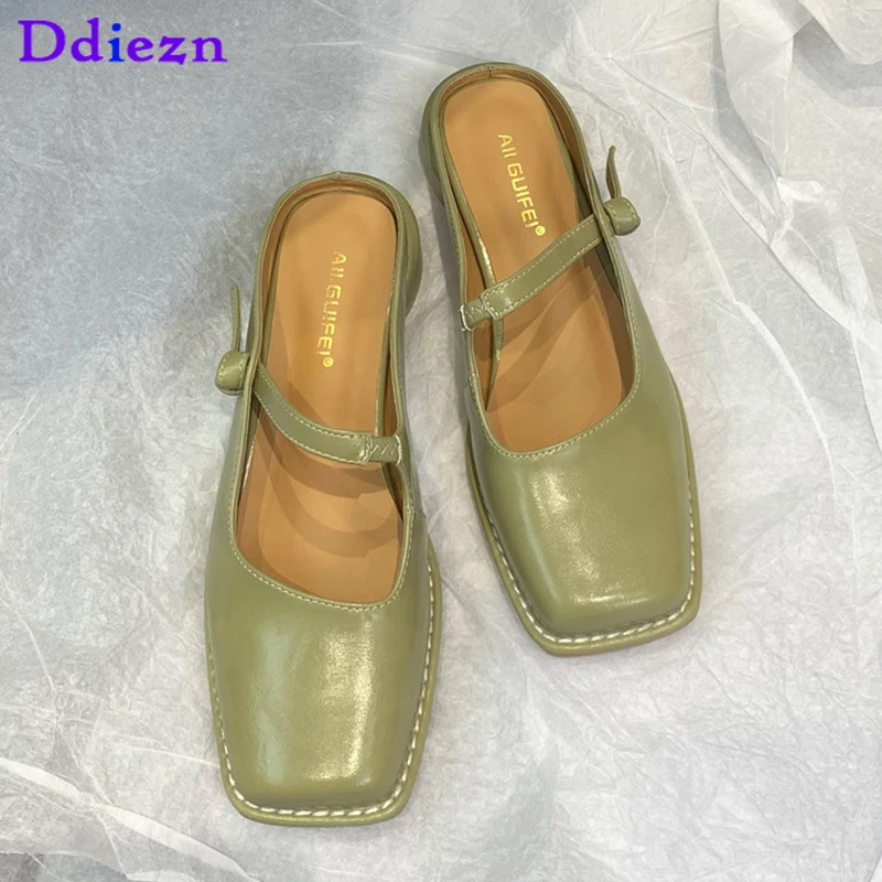 

Шлепанцы женские для дома и улицы, сланцы, квадратный носок, низкий каблук, летняя Дизайнерская обувь, 2023