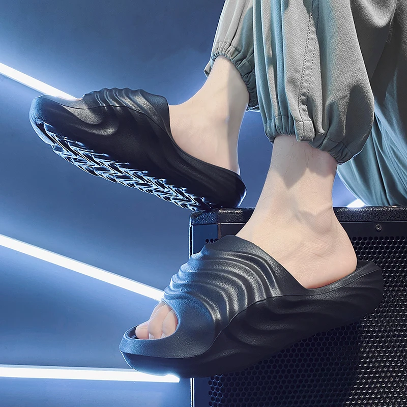 

Men Wave Textured Slippers Minimalist Slides Indoor 2023 New Platform EVA Slippers Soft Summer Outdoor Sandals Casual Men Shoes