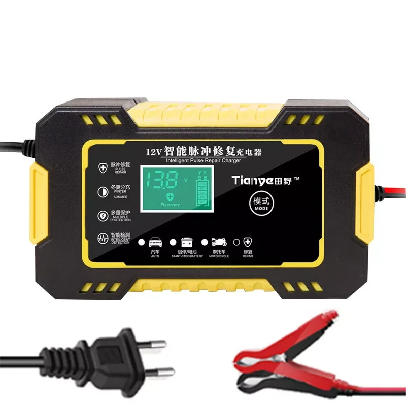 

6A Intelligent Car Motorcycle Battery Charger For Auto Moto Lead Acid AGM Gel VRLA Smart Charging 6A 12V Digital LCD Display
