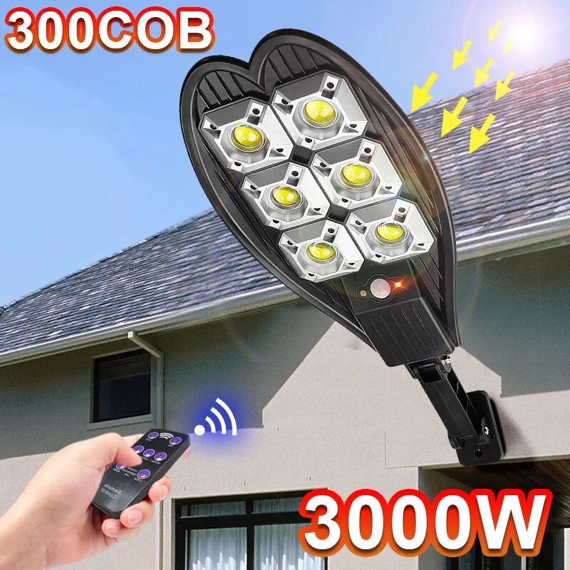 3000W Outdoor LED Solar Light 3 Modes Waterproof Solar Lamp 300COB Garden Lights Remote Control Street Lamps with Motion Sensor