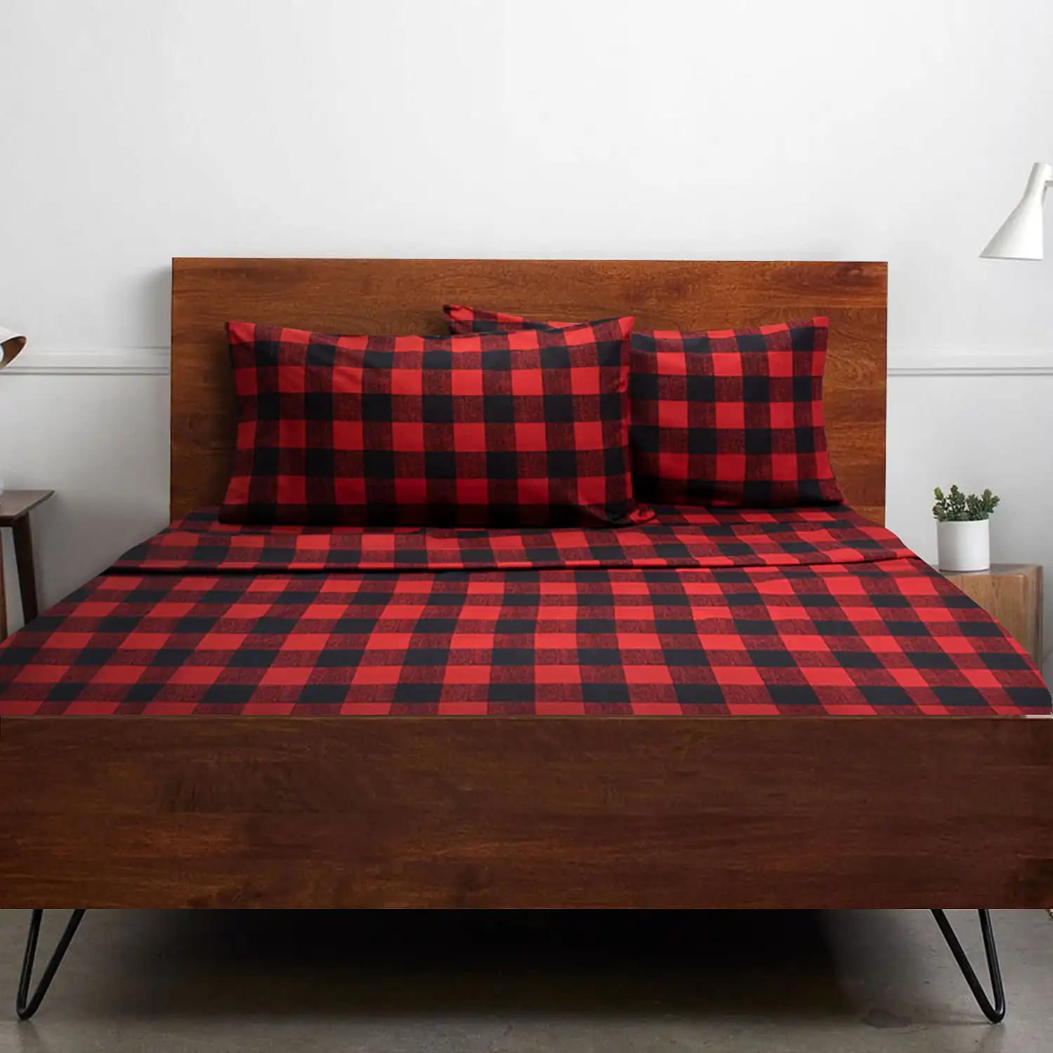 

Thread Count Collection Buffalo Plaid Black Red 4 Pc Bed Sheet Set Twin