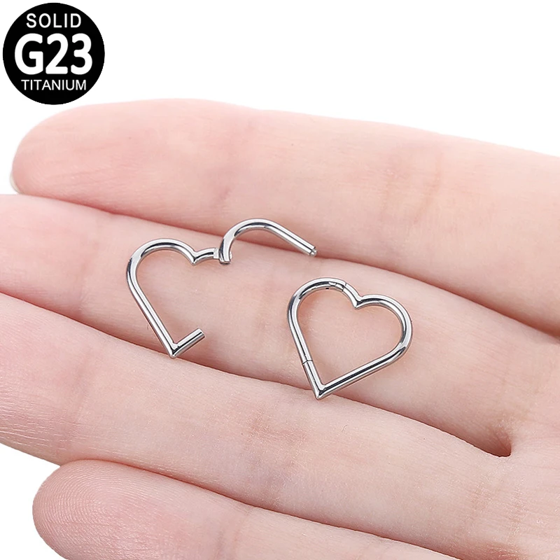 

G23 Titanium Nose Clicker Helix Septum Piercing Ring Heart Daith Cartilage Tragus Earring Hinged Segment Lip Ear Stud Jewelry