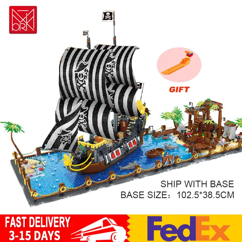 

Compatible with Lego Booty Bay MOC Ideas Building Blocks Model Pirate Ship Bricks Educational Toys Sailboat for Children Gifts