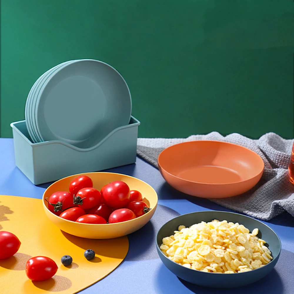 

Set Of 5 Plastic Plates Wheat Straw Dishes Anti-drop Square With Durable Shatterproof Deep Plates Solid Dishwasher-safe Plates