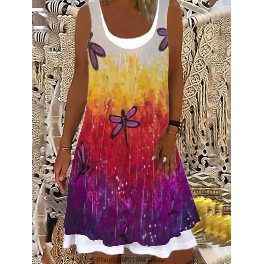 

Natural Phenomenon Animal Printing Fashion Women Beachwear Halter Sexy Sleeveless Slim Fit Fresh Square Neck Beach Dress