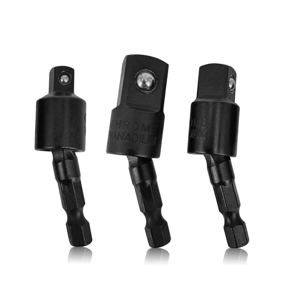 

3pcs 1/4" 3/8" 1/2" Electric Drill Socket Adapter For Impact Driver With Hex Shank To Square Socket Drill Bits Extension Socket