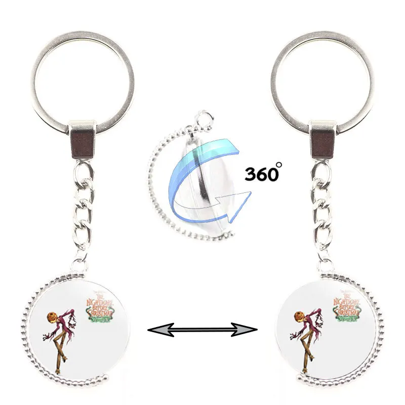 

Creative Cartoon Keychain Super Cute Skeleton Jack Sally Double-Sided Glass Keyring Key Chain Ornament Jewelry Gifts for Friends