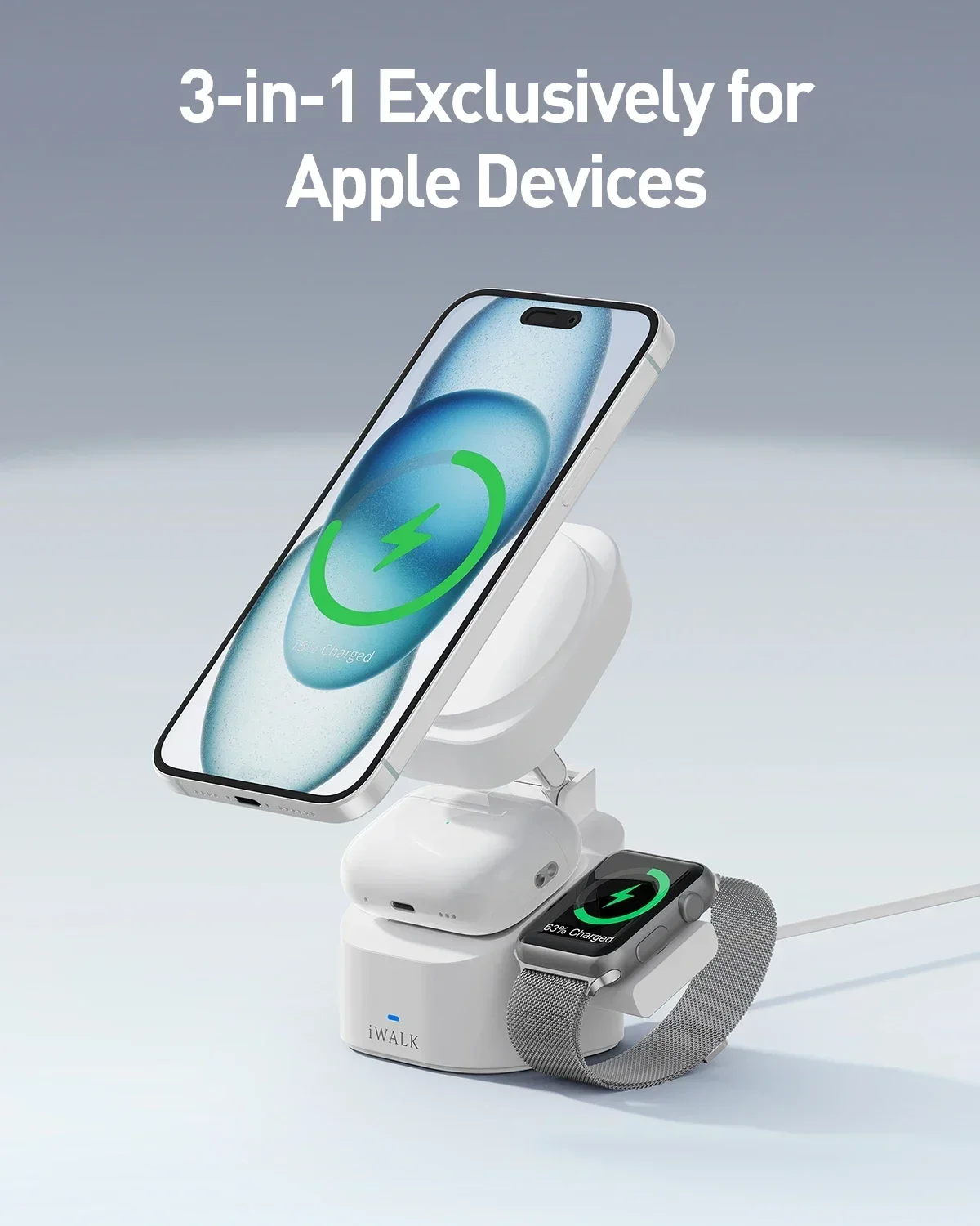 Фото iWALK для Magsafe более и стабильной складной беспроводной зарядной станции 3 в 1, регулируемая магнитная портативная подставка для зарядного устройства №2
