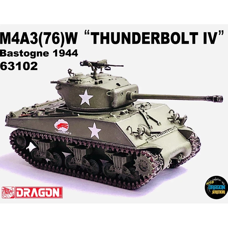 

1/72 Scale US M4A3(76)W VVSS Sherman Tank Thunderbolt IV Bastogne Dragon Armored Vehicle Model 63102 Weapon Military Collection