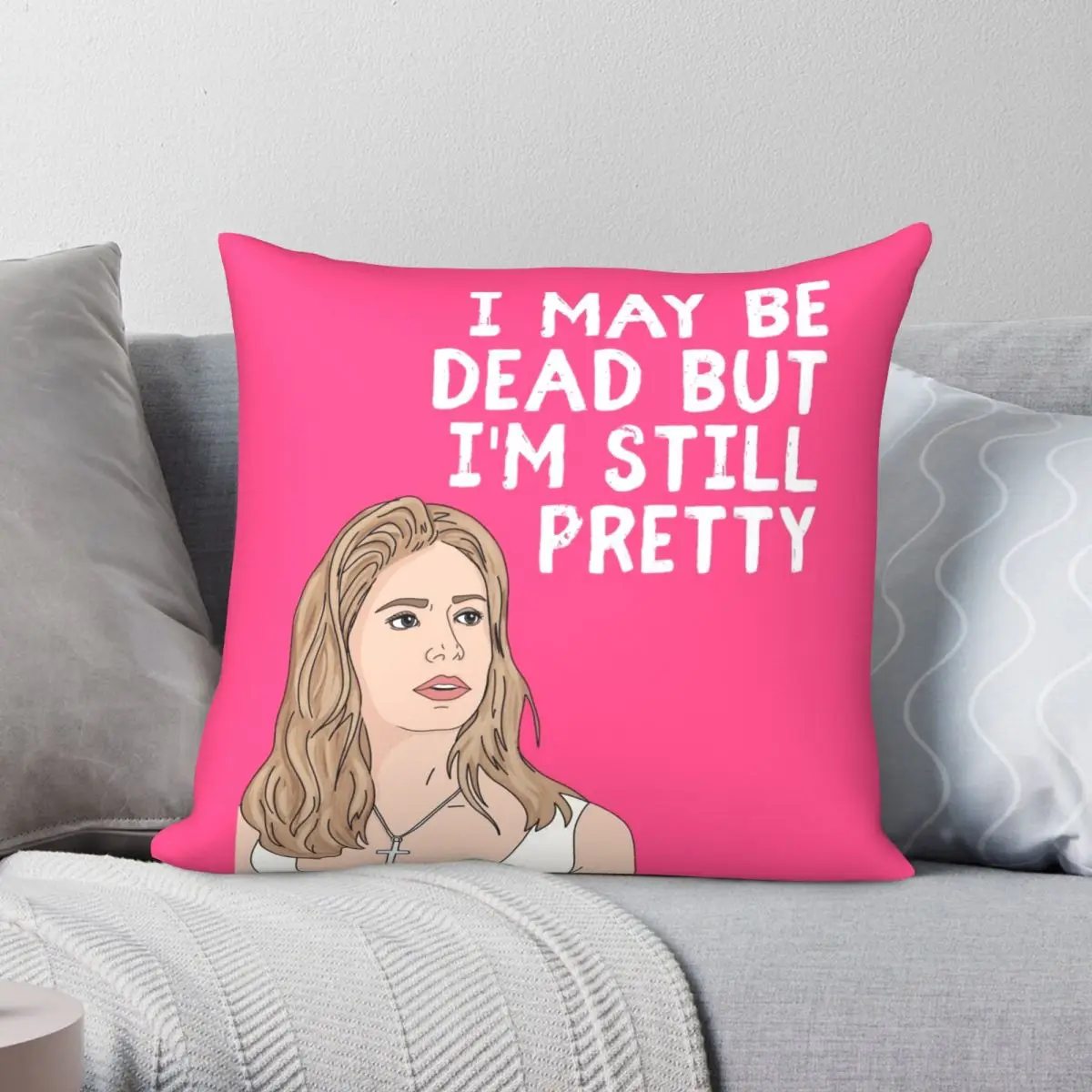 

Buffy Still Pretty Square Pillowcase Polyester Linen Velvet Creative Zip Decor Sofa Seater Cushion Cover