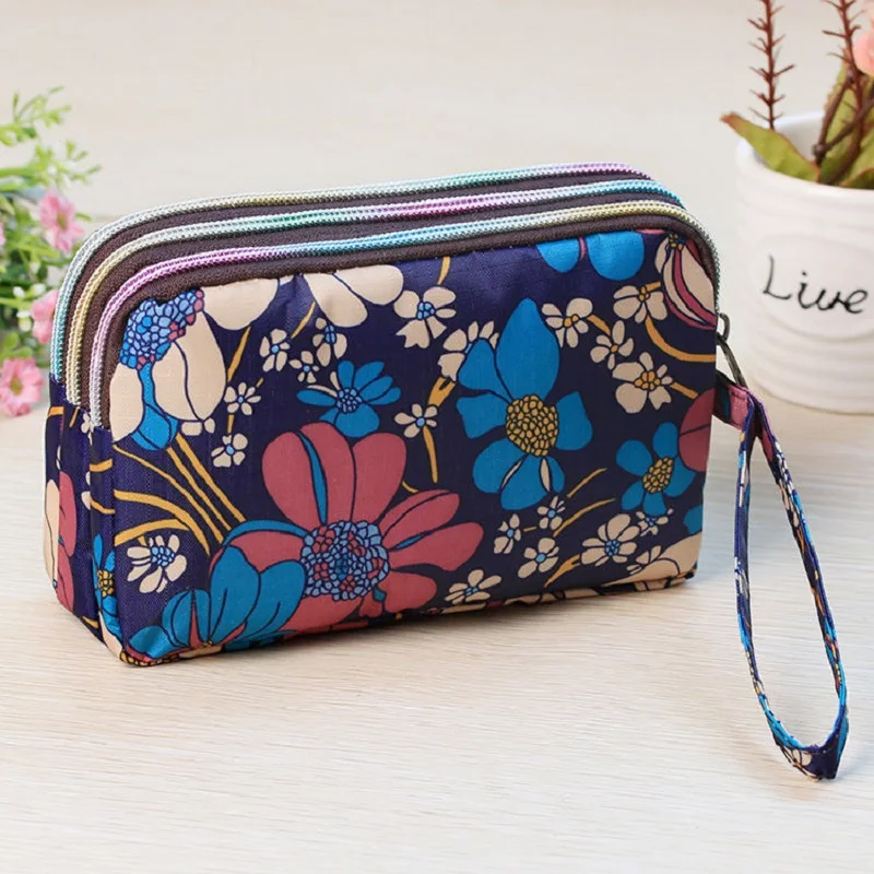 2023 Women's Cell Phone Wallet Dropshopping Girls Fabric Printing Three Zipper Long Coin Purse