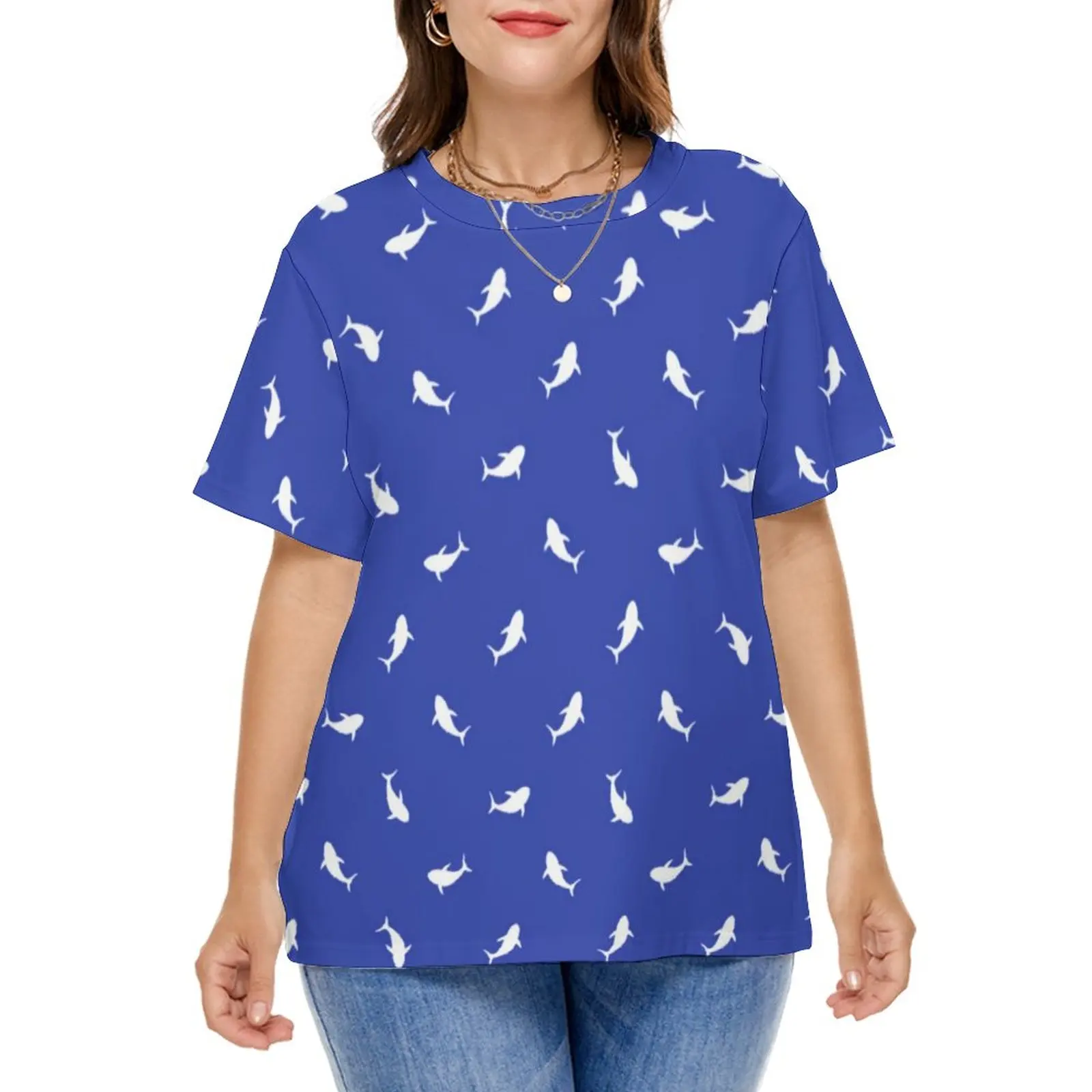 Whale Shark T-Shirt Marine Life Print Hip Hop T-Shirts Short-Sleeve Print Tops Women Classic Top Tees Plus Size 4XL 5XL