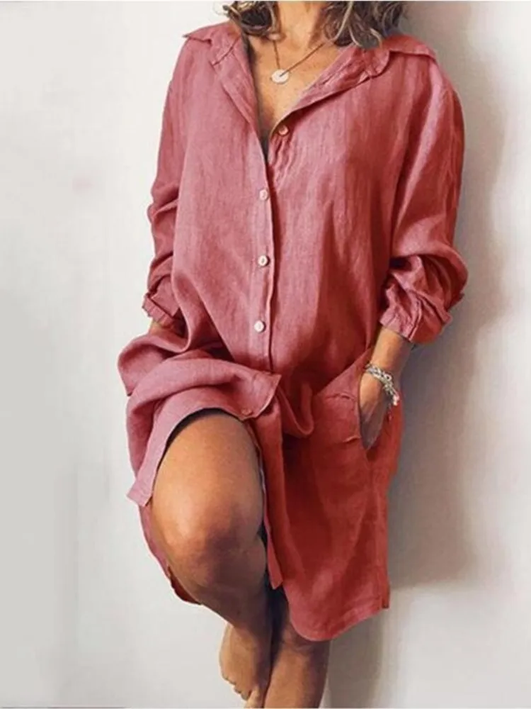 Осенняя новая женская длинная рубашка хлопково-льняная рубашка-кардиган с