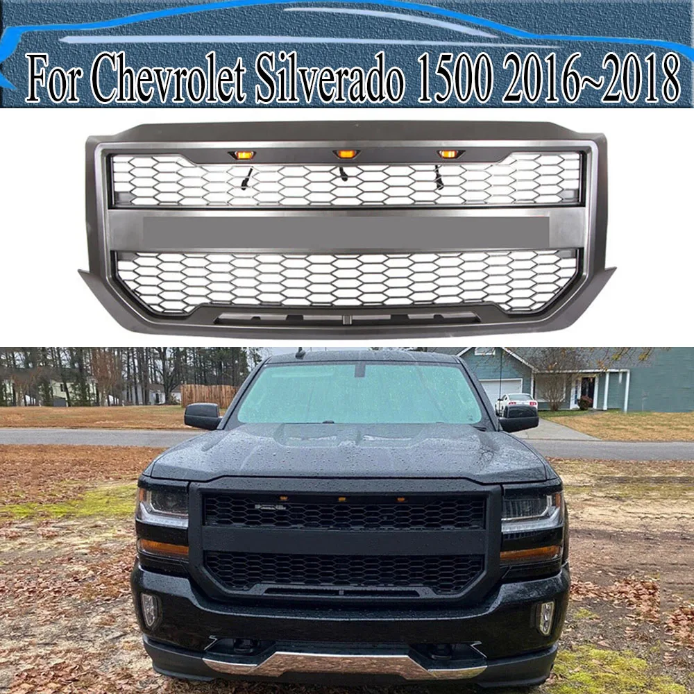 

For Chevrolet Silverado 1500 2016~2018 Dood Mesh Mask Cover Front Radiator Grill Racing Grills High Quality Bumper Grille