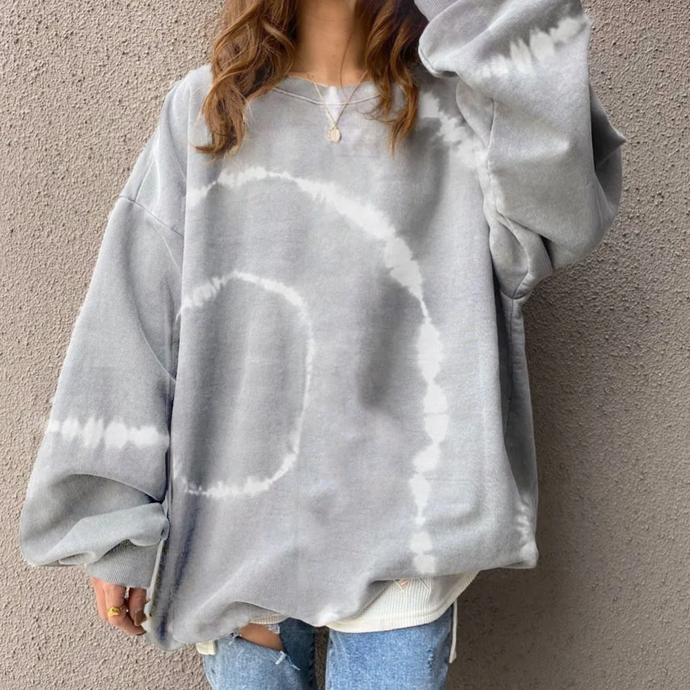 

Women's Hoodies 2022 Spring Fashion Grey Sweatshirts Tops Female Casual Pullover Long Sleeve Loose Patchwork Tie Dye Hoodie