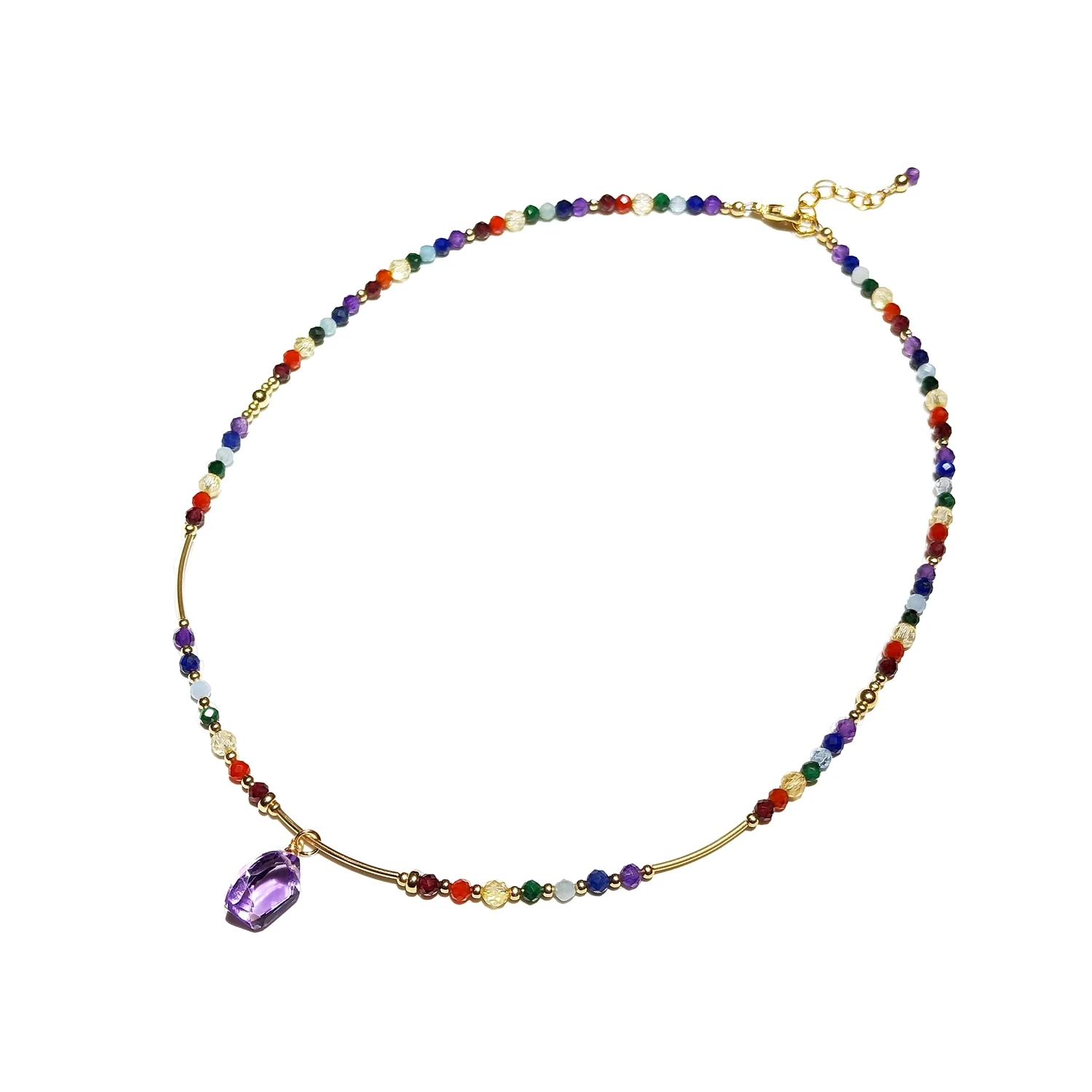 Lii Ji 7 Chakras Healing Stone Natural Multi Gemstone 14K Gold Filled Handmade Necklace Gold Jewelry For Women Men Children Gift