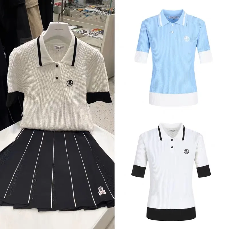 

Summer 2023 new golf women's short sleeve ice silk knitted T-shirt thin style versatile fit outdoor sports Lapel women's coat