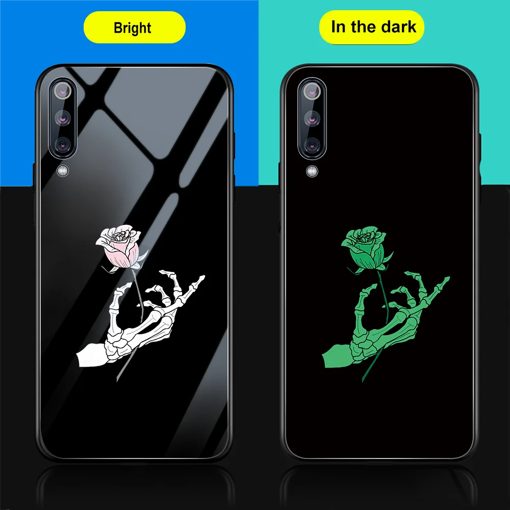 

Luminous Glass Rose Phone Case for Xiaomi Redmi Note 9 Pro 10S 9C 9T Note 11 10 7 8T 8 Pro Cover for Red Mi 9A Poco X3 M3 Fundas