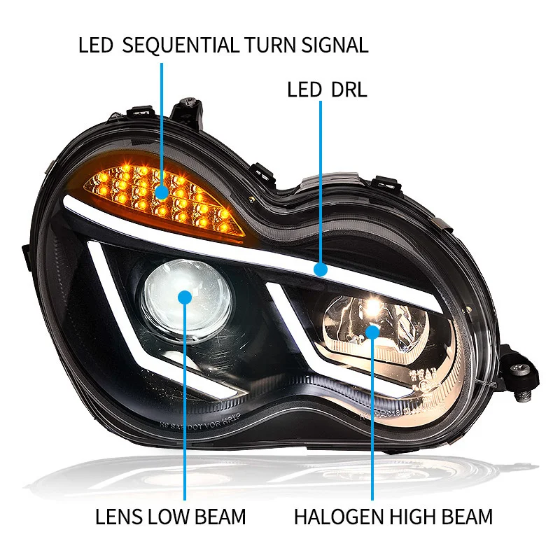 Фара в сборе для Mercedes-Benz C-class W203 2000-2006 LED DRL Светодиодные линзы ближнего света