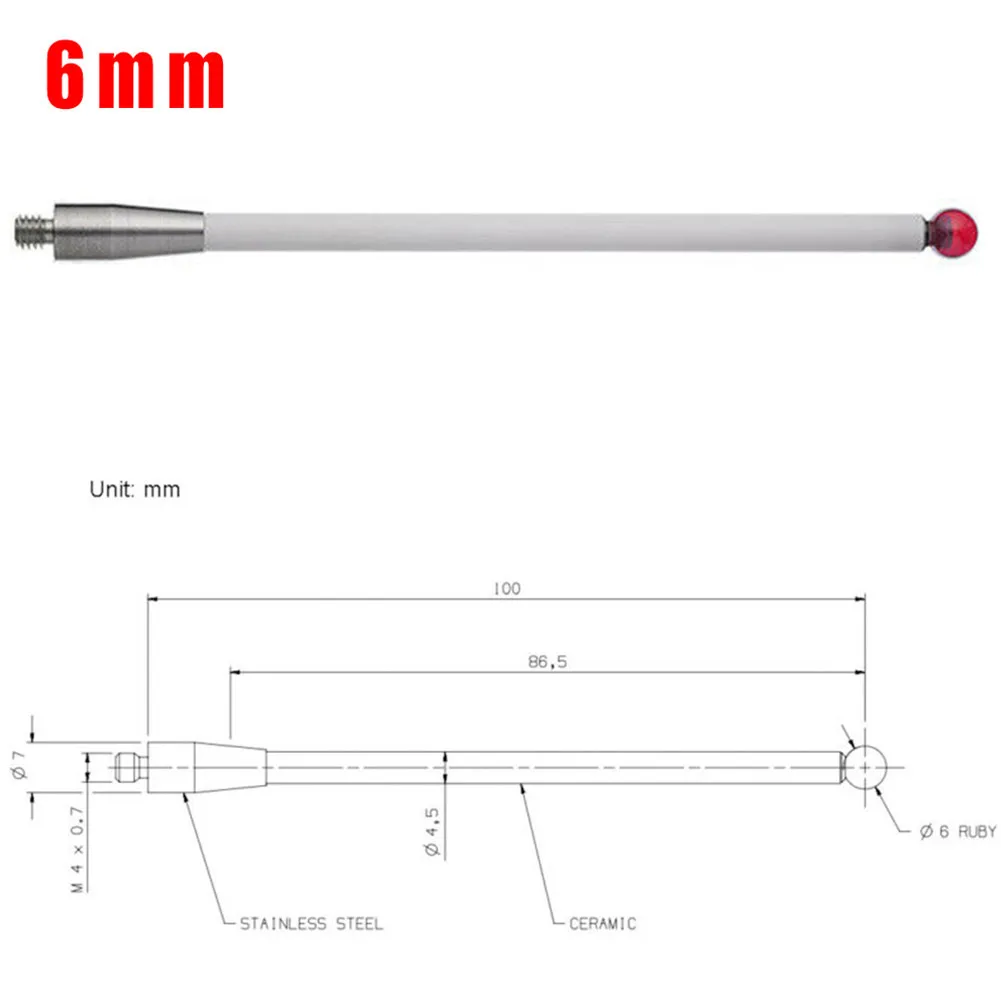 

CMM Touch Probe Stylus 6mm Ball CNC Probe Tip Ceramic Shaft M4 A-5000-3712 Touch Probe CMM Three Coordinate Probe Tool