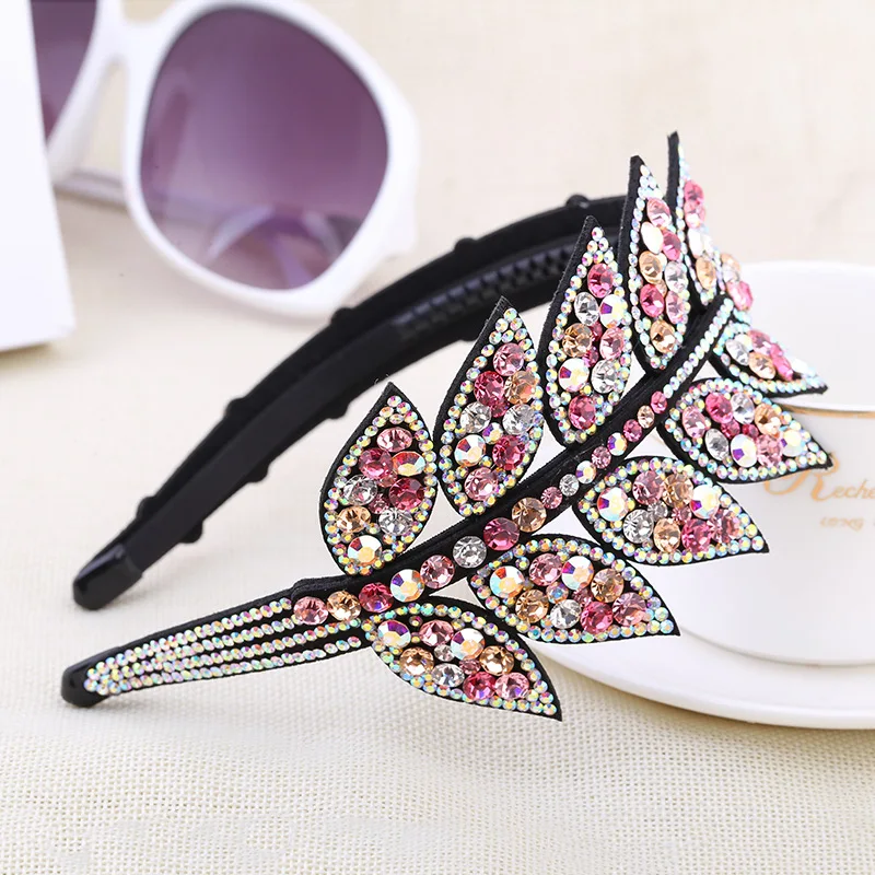 Korean Girl Simple Exquisite Leaves HairBands Women Fashion Shiny Rhinestone Headdress Hair Accessories Creativity Gift