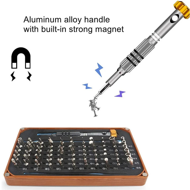 Precision Screwdriver 68 in 1 Magnetic Torx Hex Screw Driver Bit Kit Wood Grain Box Decoration Portable Clock Phone Repair Tool |