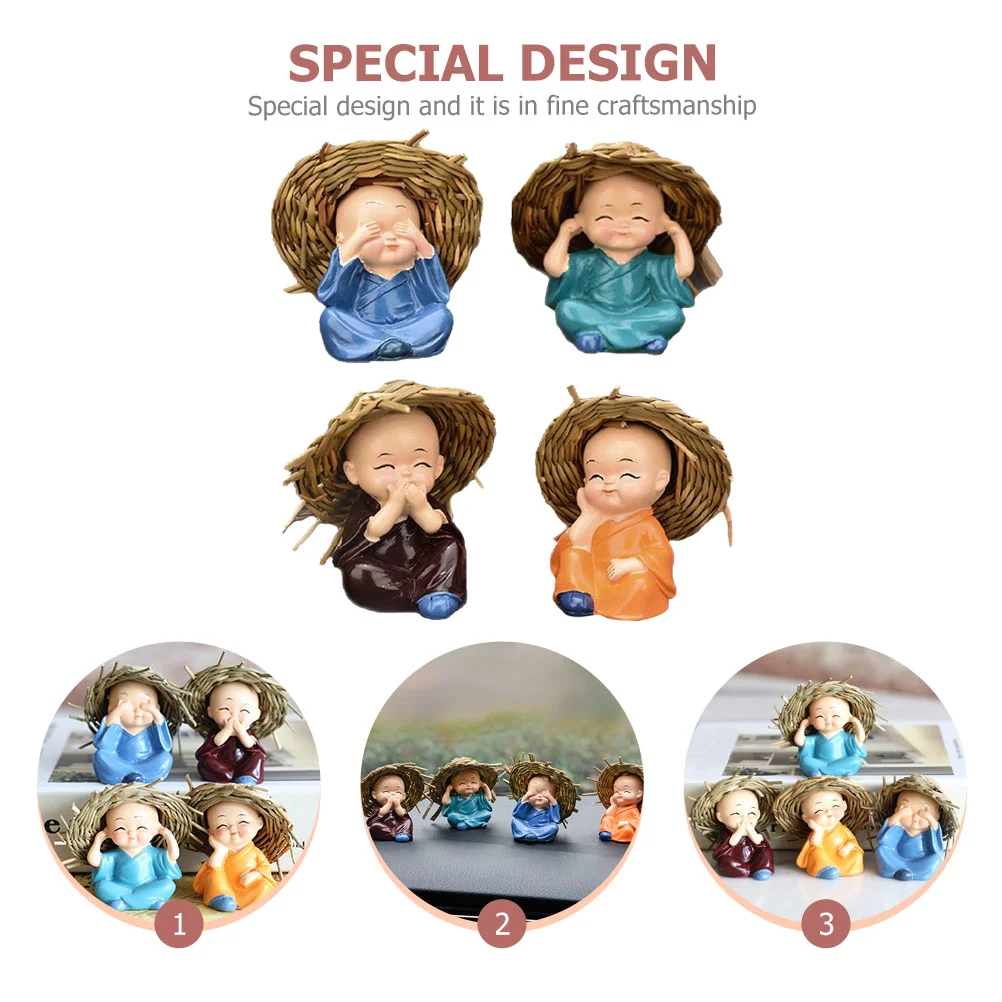 4 шт. украшения Маленький монах декоративные фигурки поделки из смолы