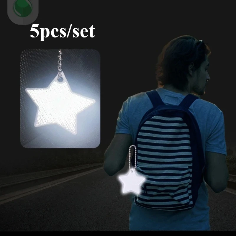 5 шт./компл., светоотражающий брелок со звездой, сумка, очаровательный ночной безопасный велосипедный отражатель для рюкзака, ночная езда, усилитель видимости