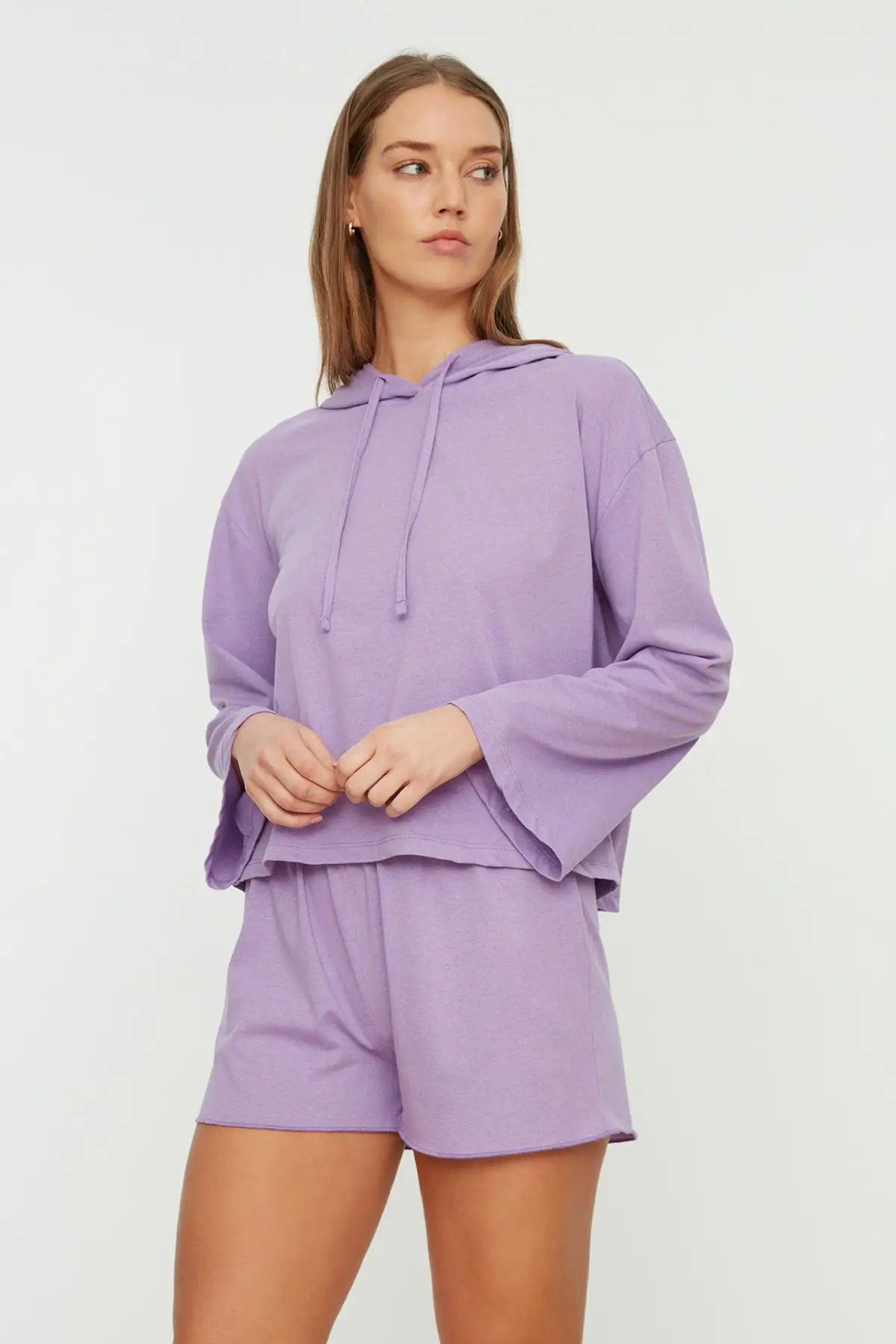 

Women's Pajamas Lilac Knitted Sleep Lounge Pajamas Elastic Waist Nightwear Retro Sleepwear Night Suit Casual Home Clothing