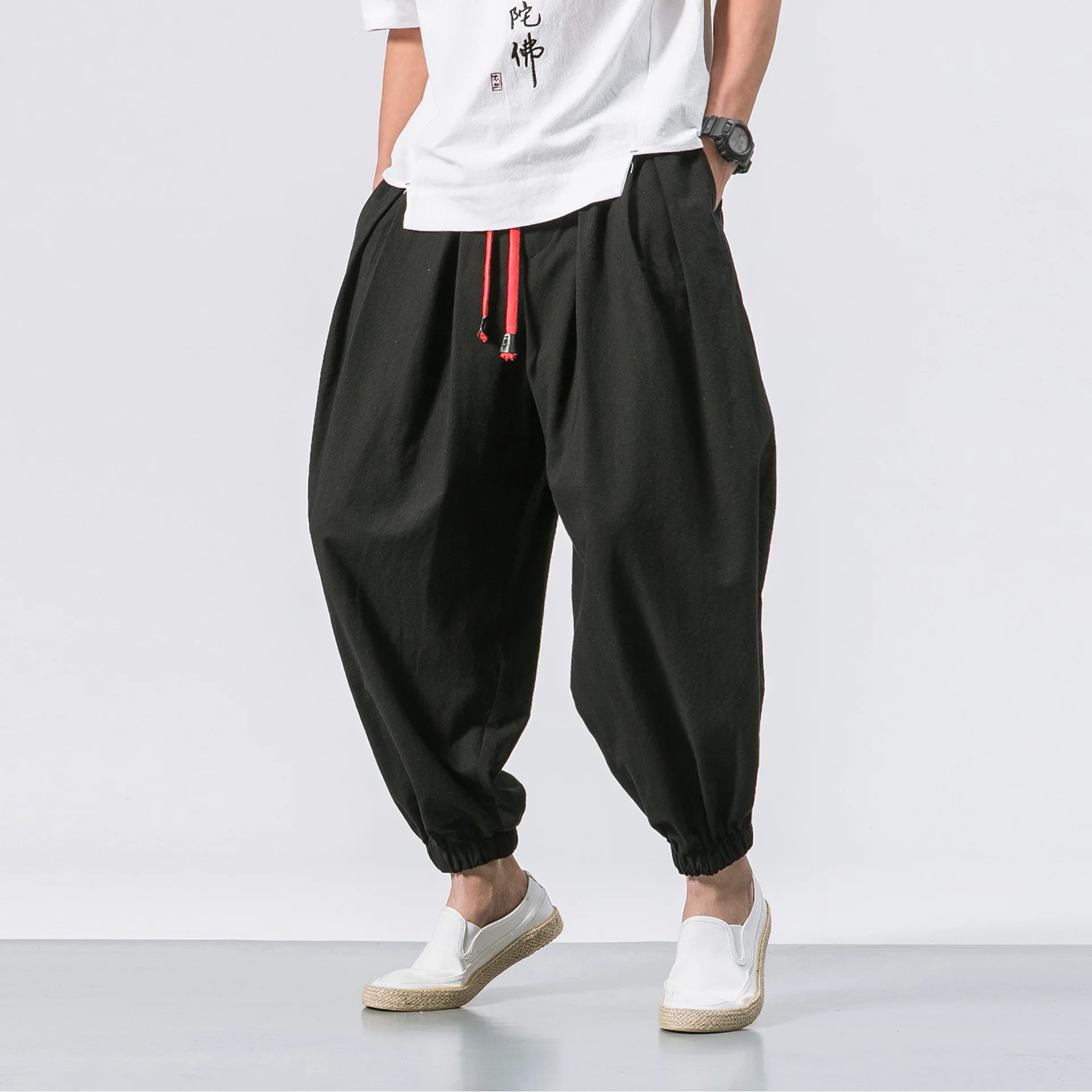 Cotton Linen Men Harem Pant Hippie Chinese Traditional Sweatpant Jogger Fitness Yoga Workout Casual Martial Arts Meditation Pant