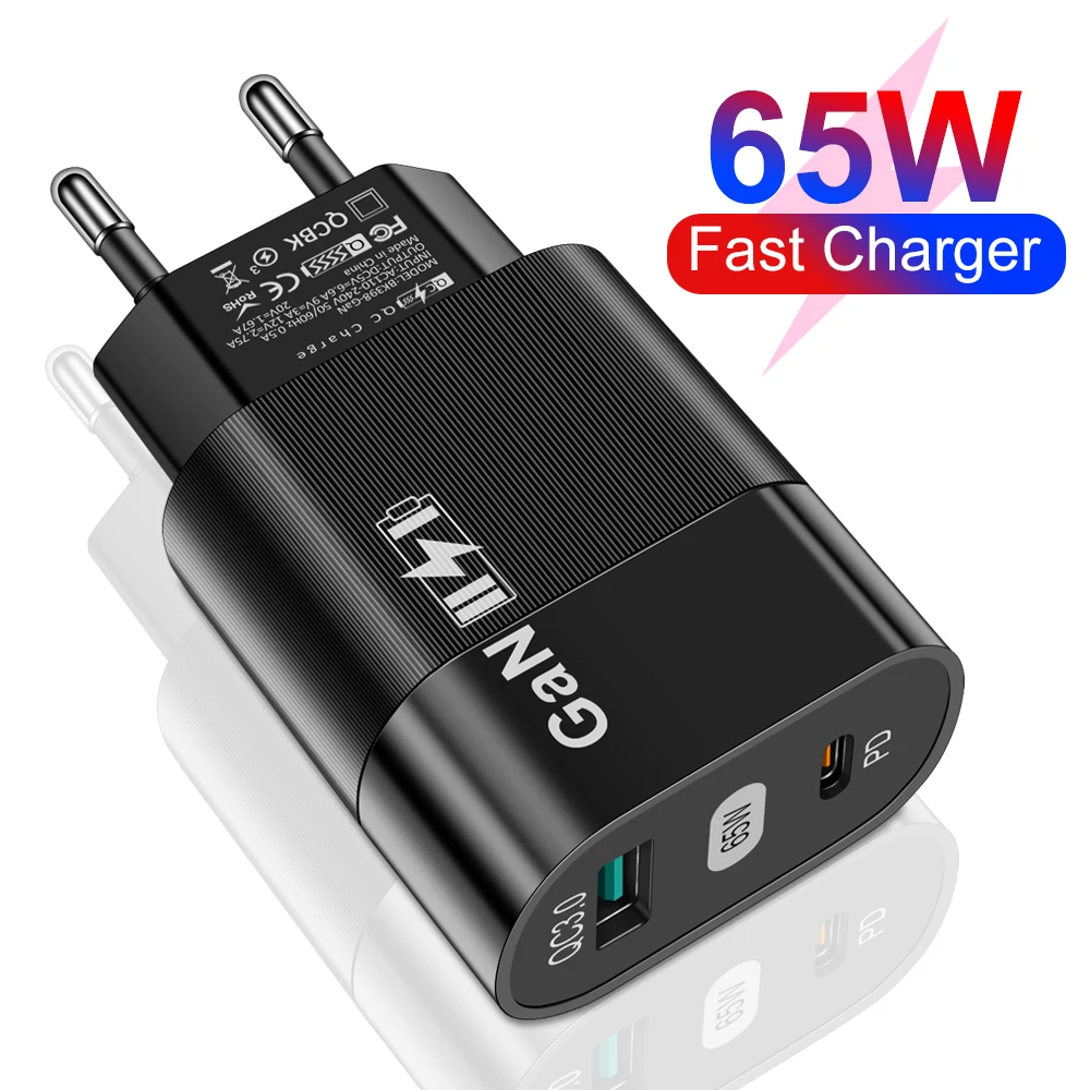 

65W PD GaN USB C Charger For iPhone Type C PD QC3.0 SuperCharging USB Fast Charger Power Adapter For Huawei Xiaomi Samsung