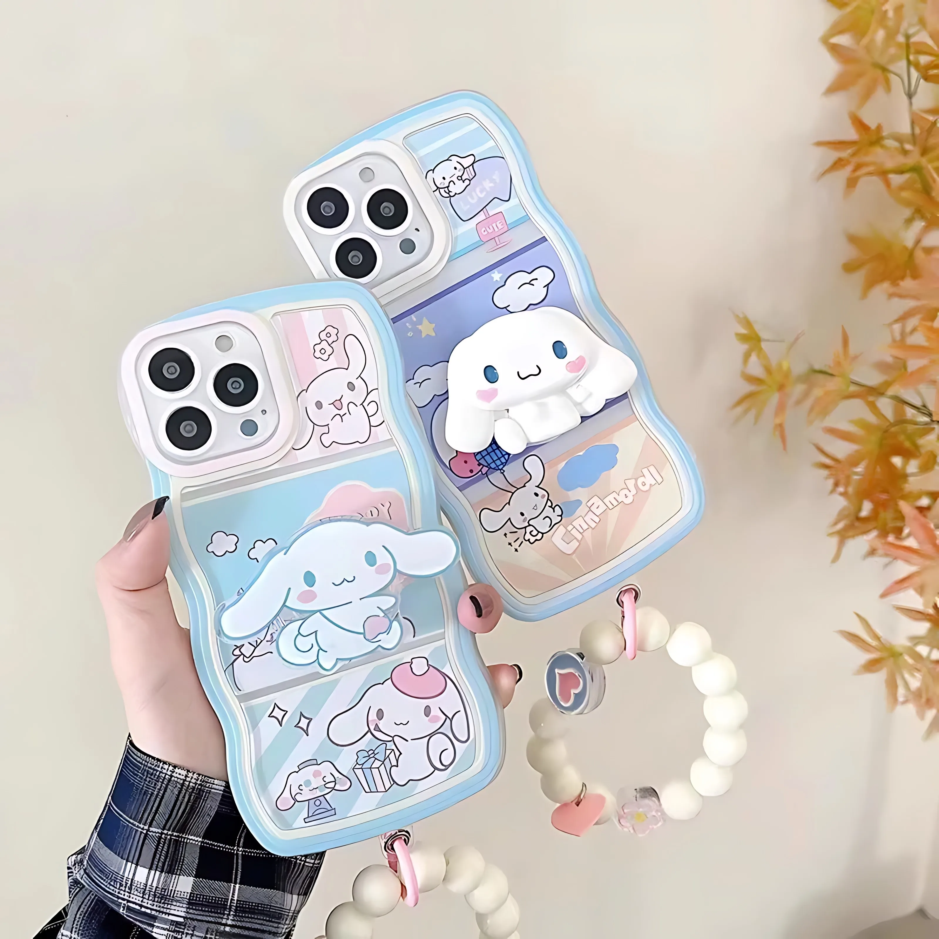 Cute Cinnamoroll Bracket Silicone Curly Wave Case For Xiaomi Redmi A1 A3 8 9 9s 10 10C 9A 9C 12C 13C Note 11 12 Pro 5G