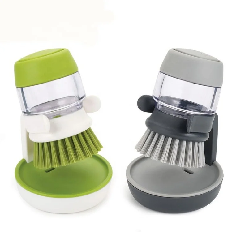 

Hot Sale Soap Dispensing Palm Scrub Brush with Drip Tray Washing Brush for Dishes Pots Pans Sink Cleaning