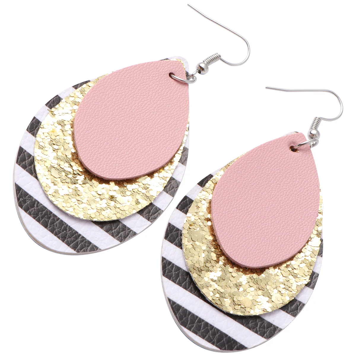 

1 Pair of Multi-layered Christmas Striped Sequined Drop Earrings