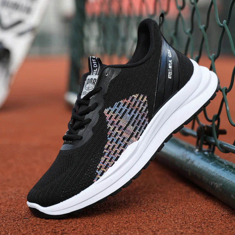 Light Casual Fashion Men's Running Shoes Breathable Mesh Lace Up Men's Sneaker Outdoor Jogging Gym Weave Men Shoes Black Spring