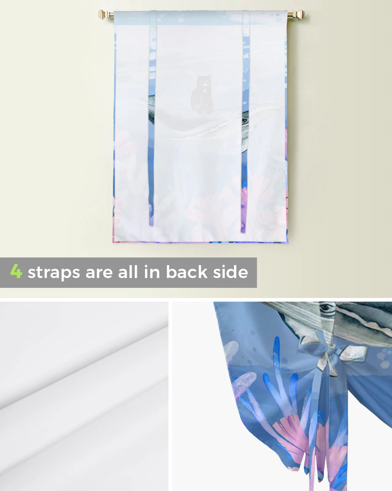 Короткая занавеска на окно с мультипликационным морским Китом для кухни