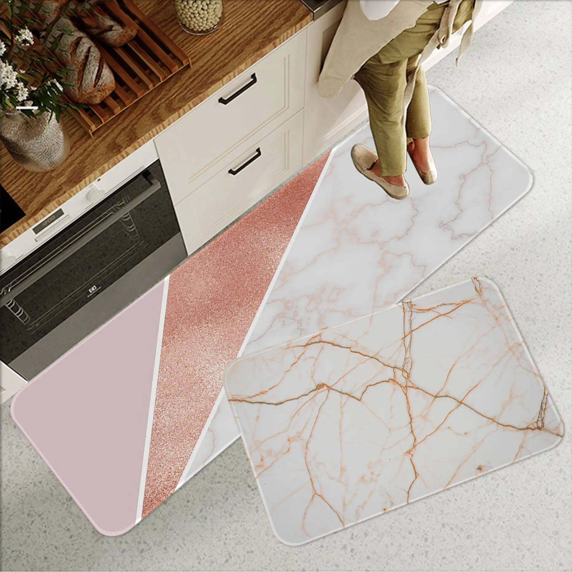 

Marble Entrance Doormat Kitchen Carpet Anti-Slip Nordic Style Colorful Marble Map Velvet Bottom Door Floor Room Dustproof Mats
