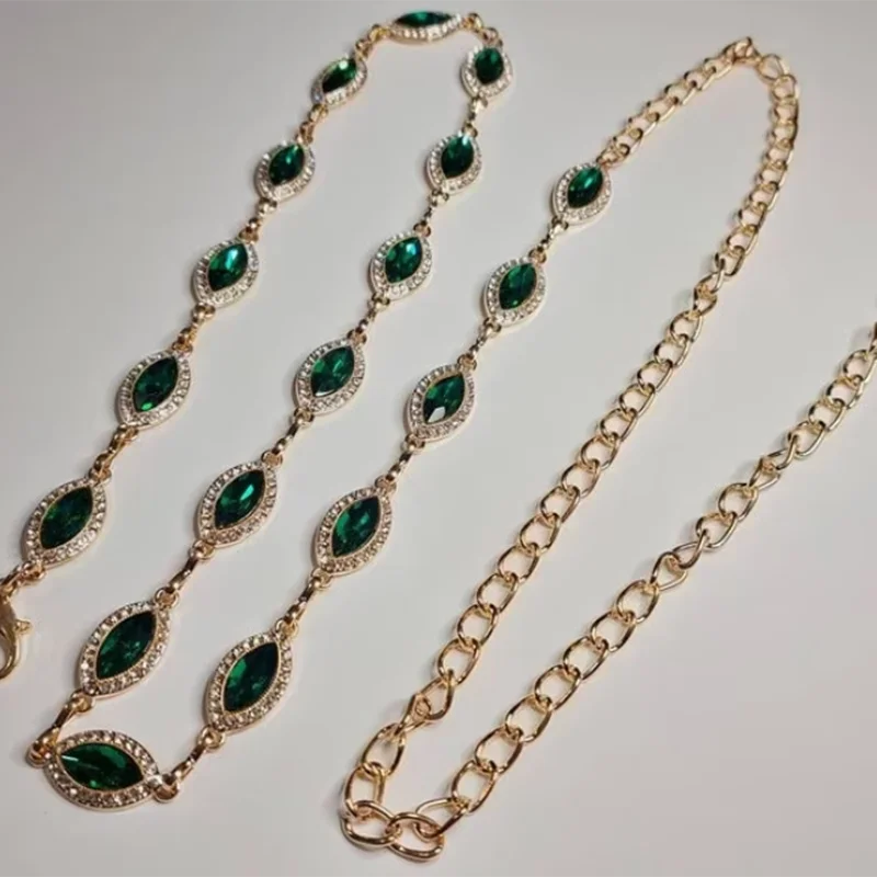 Vintage Green Gemstone Waist Belt for Women - Emerald Gem Wedding Waist Belt Chain Bridal Sash Bridal Shower Gift Accessories