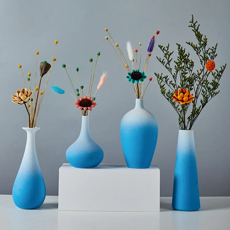 

Modern Ceramic Small Vases for Farmhouse Home Living Room Table Bookshelf Decor Blue with White Multicolor Gradient Flower Vase