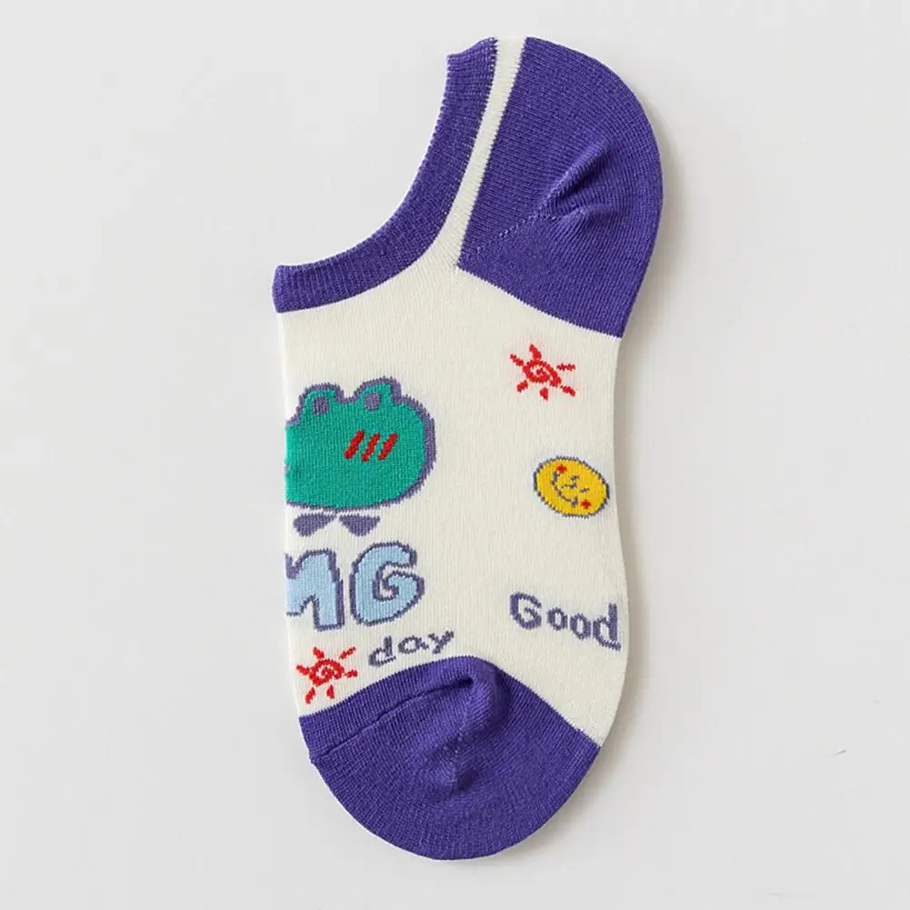 

1 Pair Women Socks Practical Cartoon Pattern Breathable Elastic Non-slip Short Socks for Dating Lady Socks Girl Socks