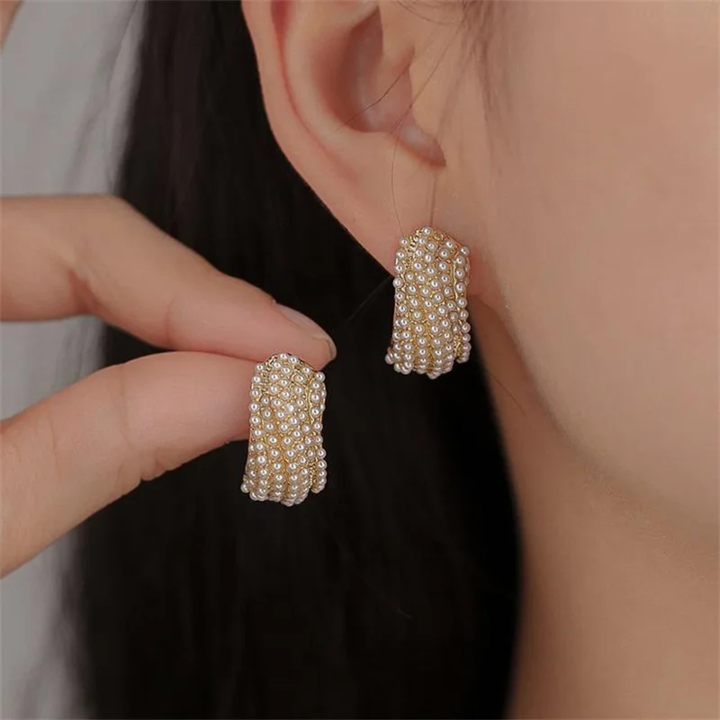 

Multi-element Pearl Earrings Dainty Personality Fashion Helix Stud Earrings Ms Girl Wedding Accessories Gold Plated Jewelry