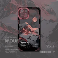 fashion snow mountain landscape transparent case for iphone 11 12 13 pro max xs x xr luxury clear silicone bumper soft cover