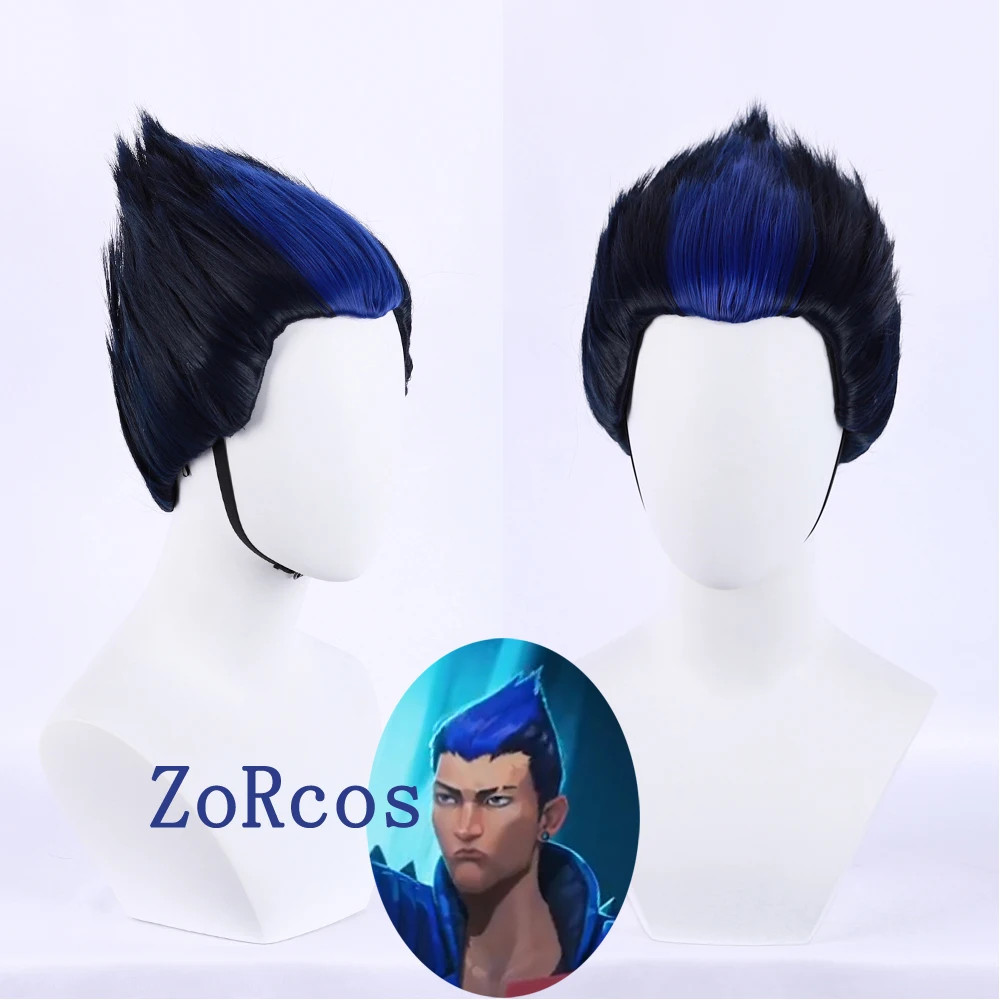 Game Valorant Yoru Cosplay Wig Short Dark Blue Wigs Heat Resistant Synthetic Hair Halloween Role Play + Cap |