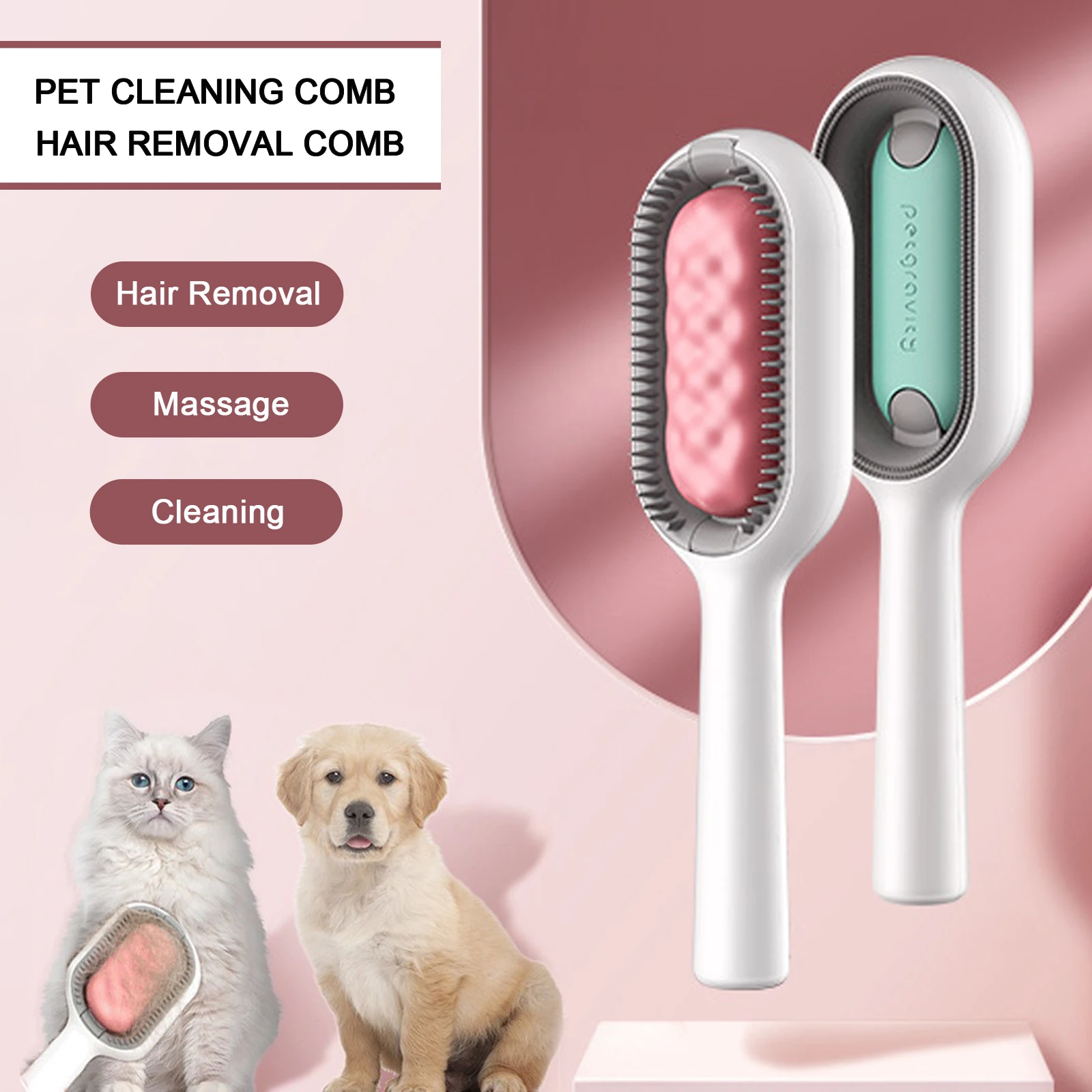 

Double Sided Hair Removal Brushes for Cat Dog Pet Grooming Comb with Wipes Kitten Brush Cat Accessories Pet Supplies