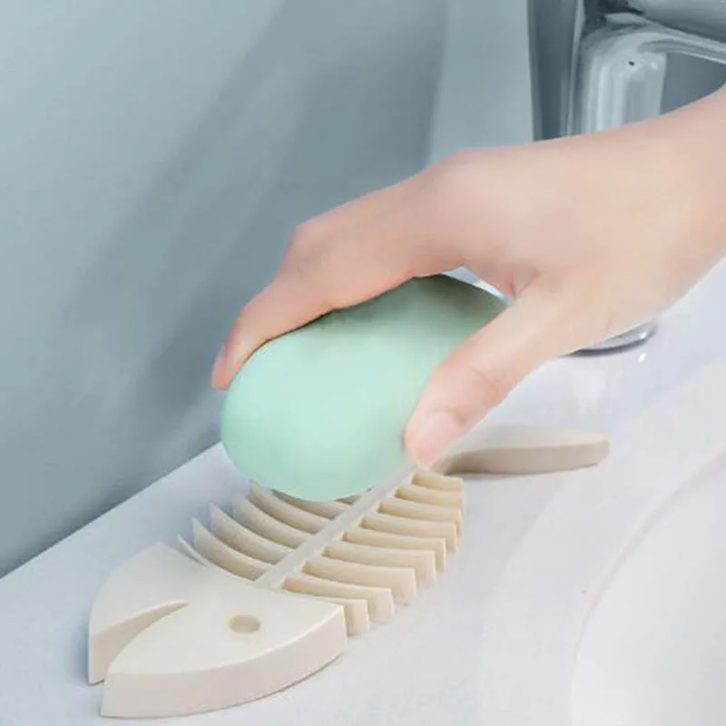 

1Pcs Drain Desgin Soap Dish Fishbone Shape Cute PVC Soap Holder Bathroom Supplies For Household Random color