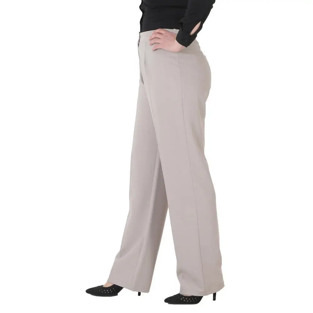 F1812women large size pants Nvr1280 fabric Normal elastic detail waist straight leg wrist size pocket zipper closure brown black